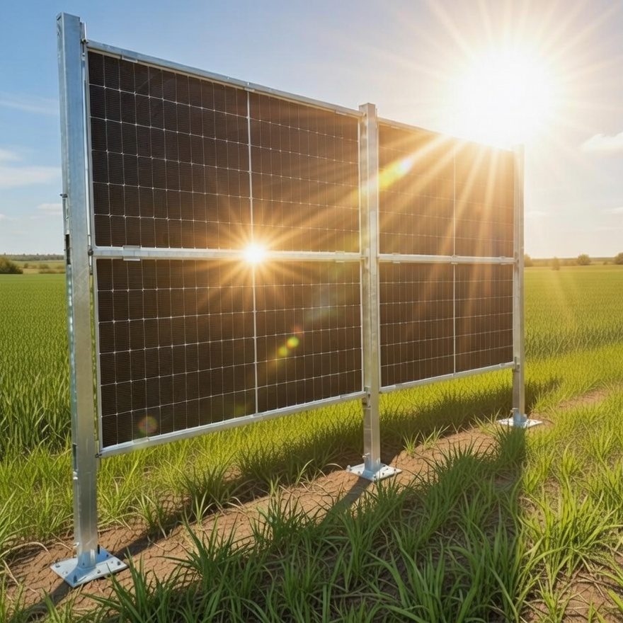 Eine moderne Bank mit solarbetriebenen Panels, auf einer gepflasterten Fläche.